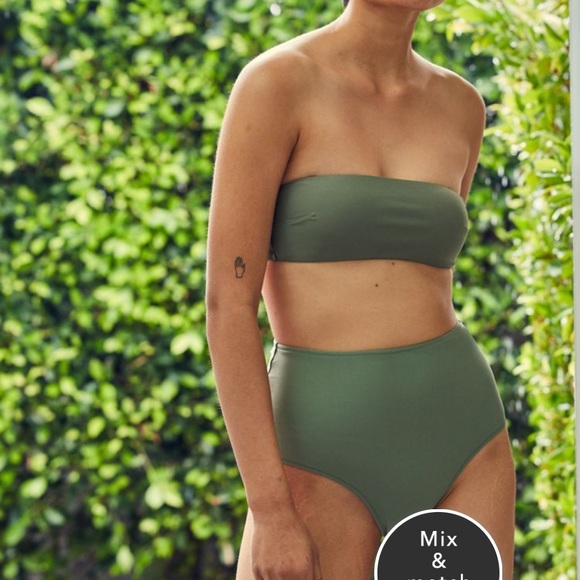 Aerie High Waisted Swim Bottom Olive - Picture 2 of 3